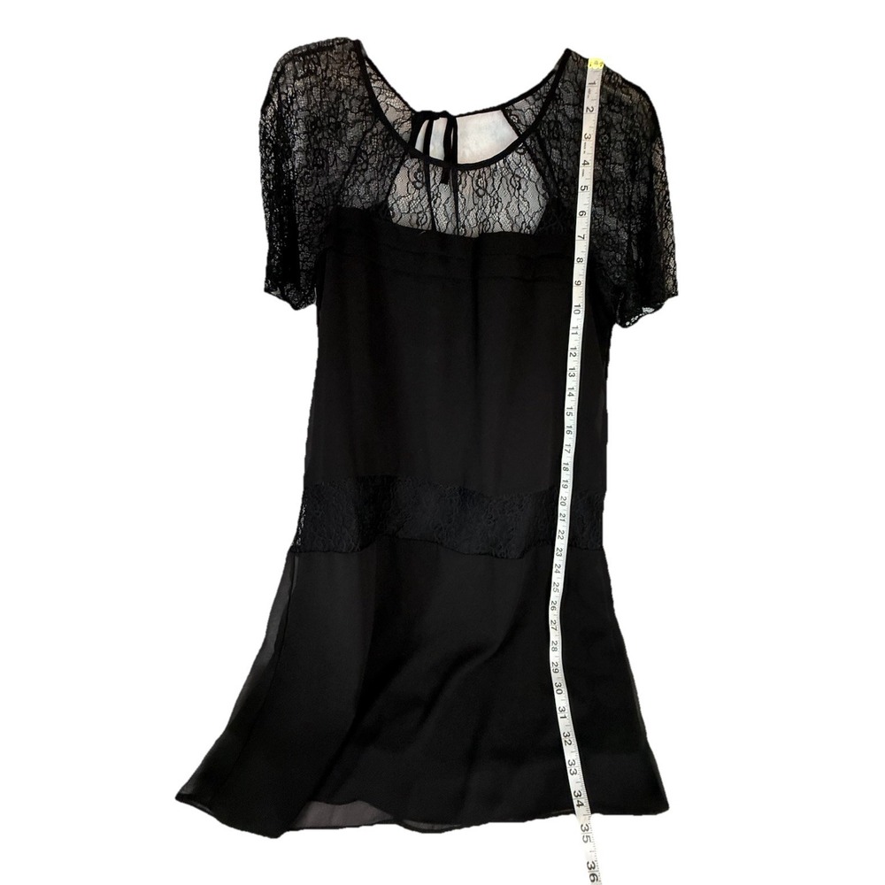 BCBGeneration Black Lace Dress Small Sheer Sleeve Mini Shift Cocktail Romantic - Picture 4 of 12